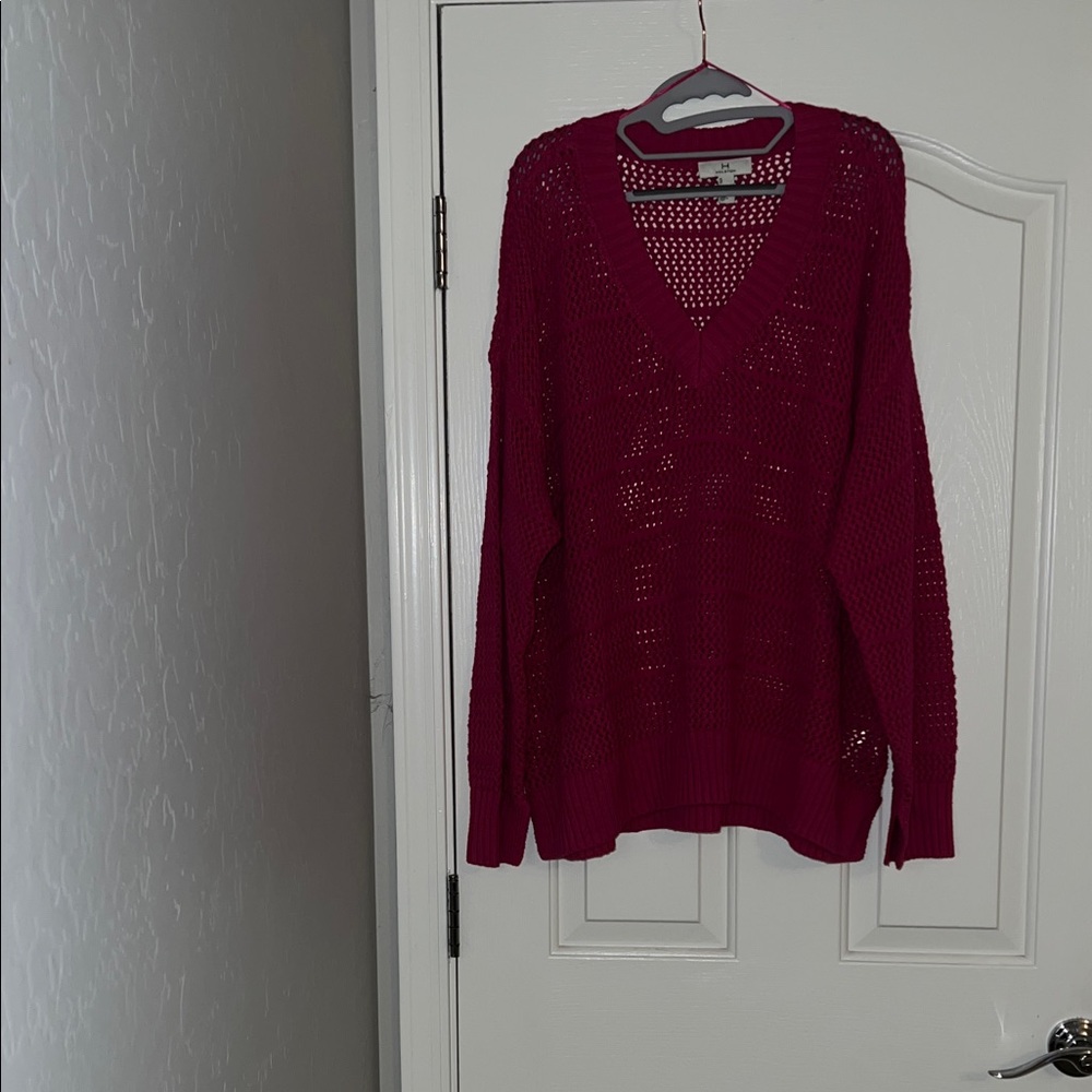 H by Halston Women's V-Neck Sweater - Deep Pink